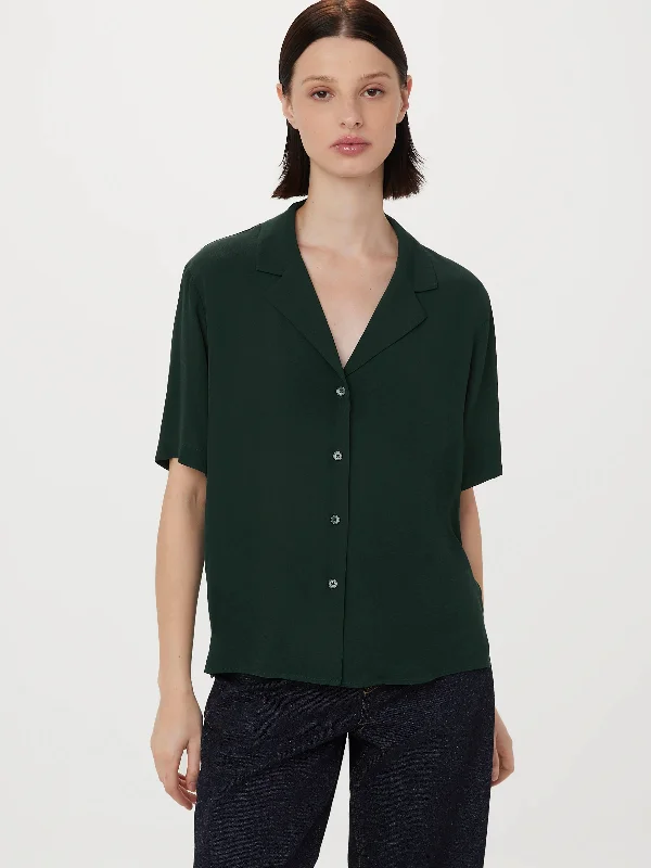 Women's Blouse with BeltThe Fluid Camp Collar Blouse in Pine Grove