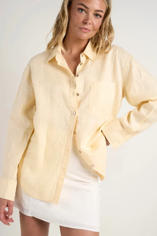 Women's Long-Sleeve BlouseOptimum Lemon Linen Oversized Shirt