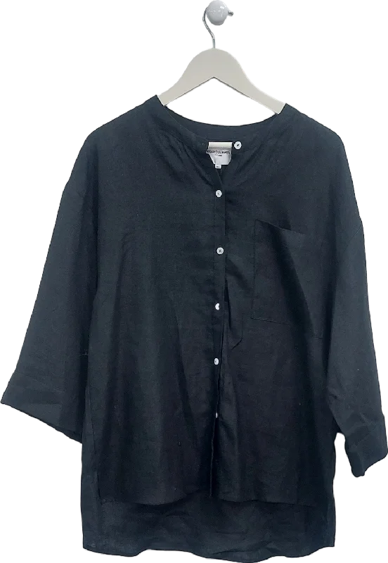 Women's Lapel Collar SweatersSecond Summer Black Andrea Linen Shirt UK M/L