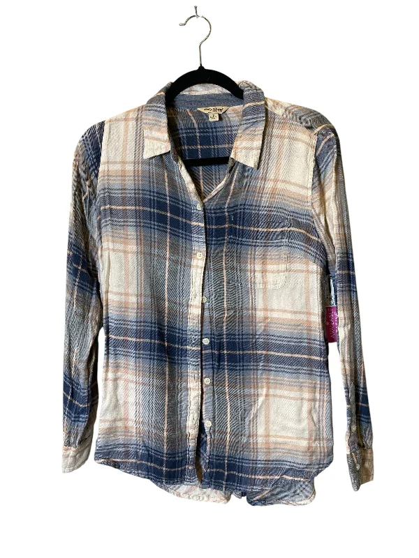 Women's Blouse with SmockingBlouse Long Sleeve By Lucky Brand In Plaid Pattern, Size: S