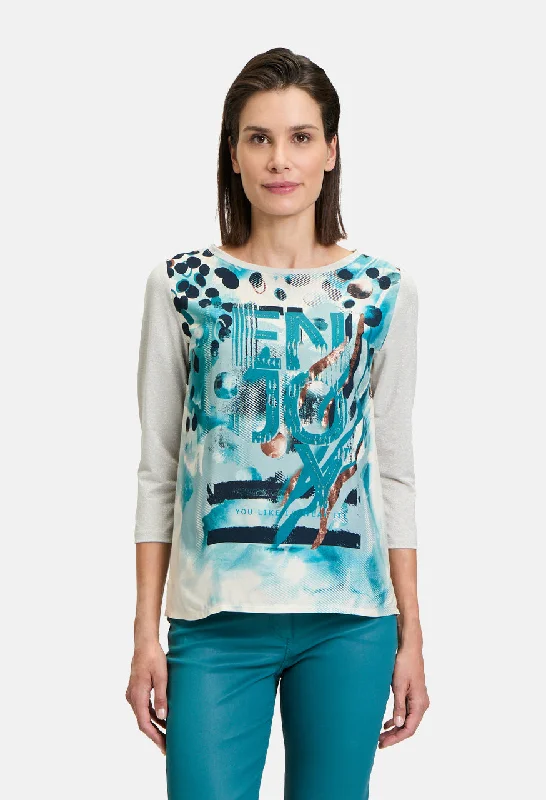 Women's Blouse with Notched CollarAbstract Print Top