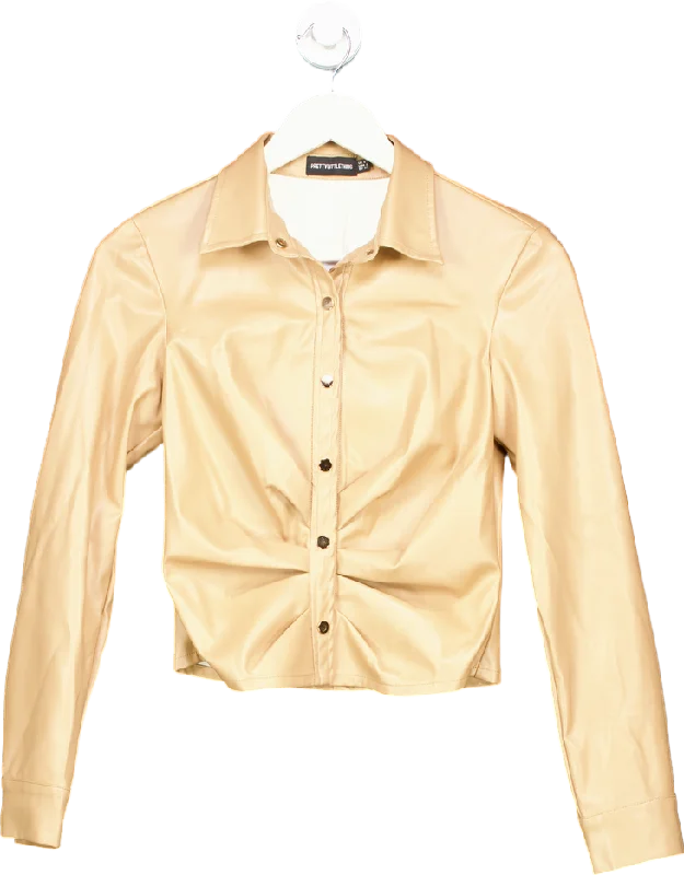 Women's Shirt Collar SweatersPrettyLittleThing Beige Faux Leather Shirt UK 6