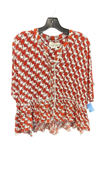 Women's Blouse with Rounded CollarBlouse Short Sleeve By Anthropologie In Red & White, Size: S