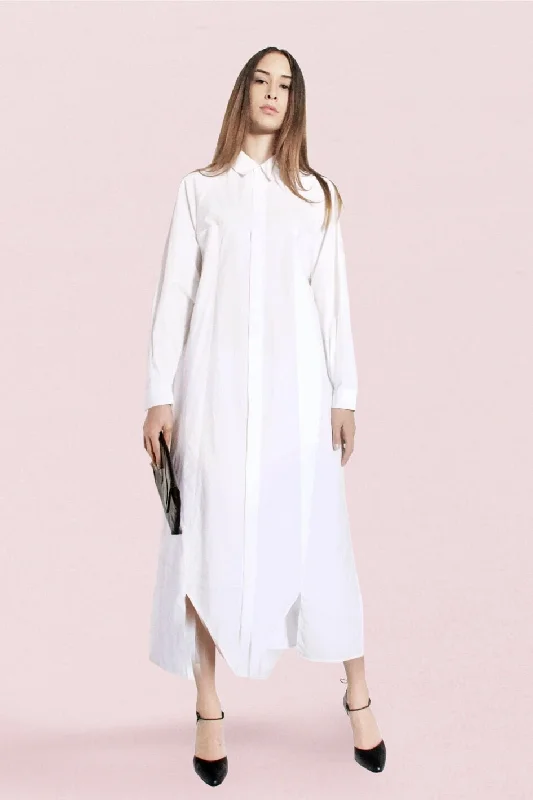 Women's Solid BlouseOrigami Cotton Long Sleeves Maxi Shirt / White