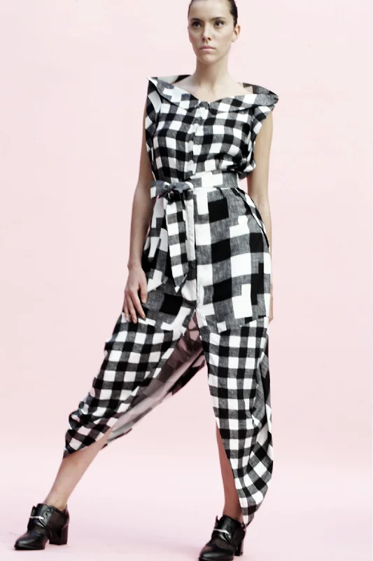 Women's Blouse with Boat CollarOrigami Buri Viscose Shirt Dress / Checks