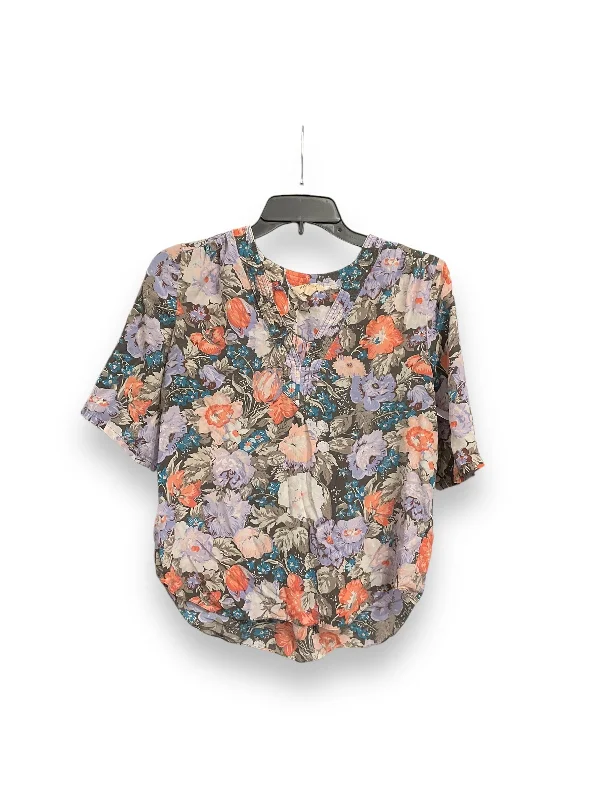 Women's Blouse with Peter Pan CollarBlouse Short Sleeve By Rebecca Taylor In Floral Print, Size: S