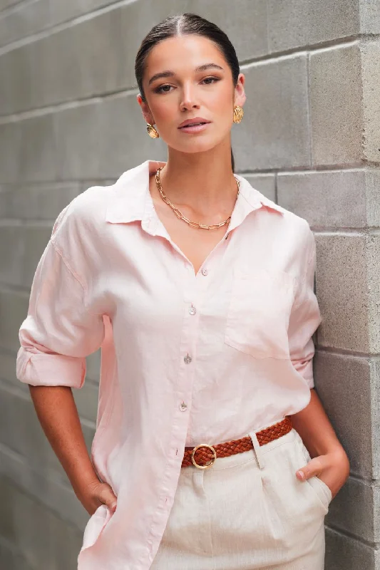 Women's Blouse with Lapel CollarOptimum Blush Linen Oversized Shirt