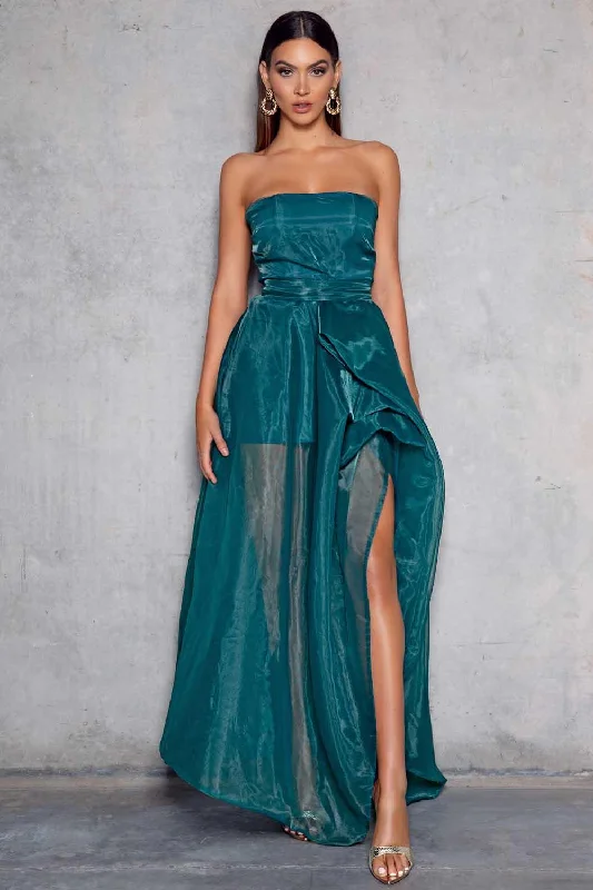 Women's Cold-Shoulder DressesHazel Gown - Emerald Green