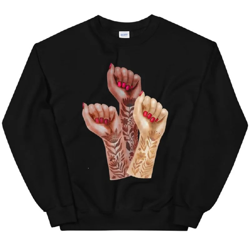 Women's Hooded Sweatshirts with Loose WaistRaised Feminist Watercolor Tattoo Fists -- Sweatshirt