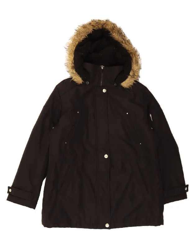 Women's Coats with Fur Trimmed PocketsLONDON FOG Womens Hooded Parka Jacket UK 16 Large Black Polyester