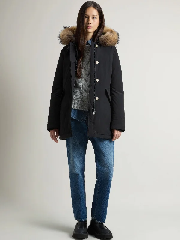 Women's Coats with Fur Trimmed ButtonsGiaccone Luxury Parka con Pelliccia Nero