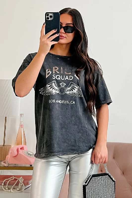 Women's Short-Sleeve Jumpsuits"Bride Squad" Distressed Graphic Tee (Charcoal)