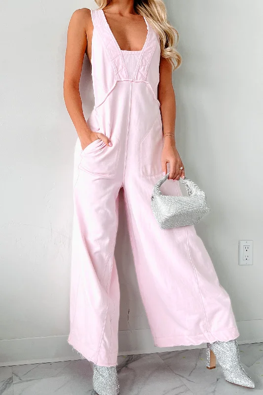 Women's Jumpsuits with Square CollarLeft Up To Chance Wide Leg Jumpsuit (Pink)