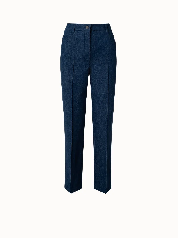 Women's Jodhpurs with Shawl CollarStretch Denim Cropped Straight Leg Pants