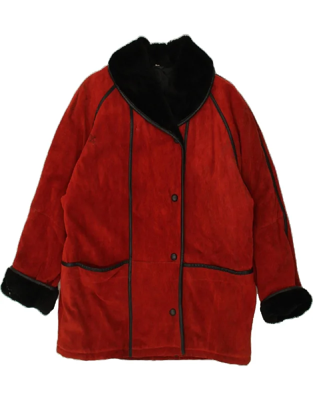 Women's Coats with Fur Trimmed SleevesVINTAGE Womens Shearling Coat EU 40 Medium Red