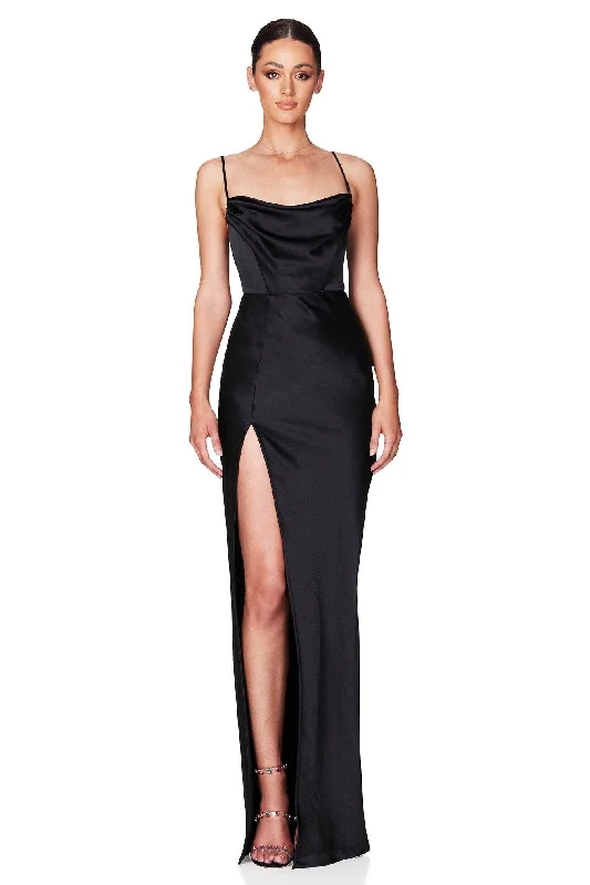 Women's U-Shaped Collar DressesNookie Dream Draped Gown - Black