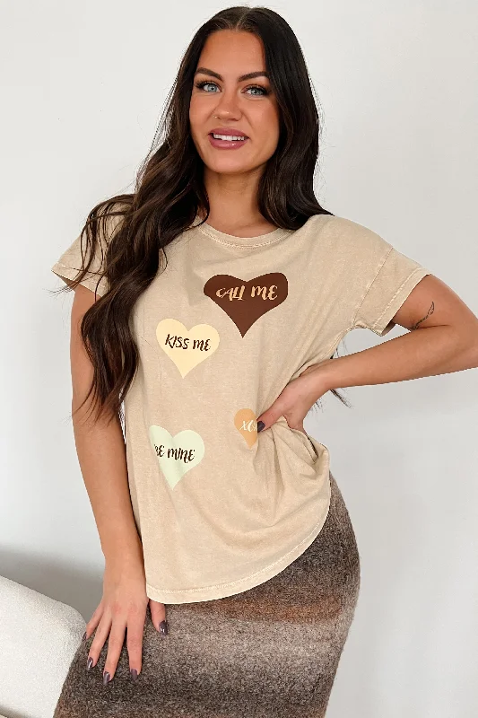 Women's Jumpsuits with Shawl CollarHeartfelt Words Mineral Wash Graphic Tee (Taupe)