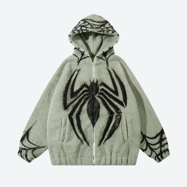 Women's Hooded Sweatshirts with Rayon LiningSpider Full Zip-Up Teddy Hoodie Jacket