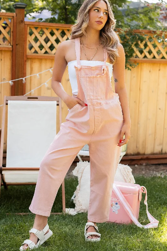 Women's Jumpsuits with Shirt CollarOsmond Knotted Strap Zenana Overalls (Pink)