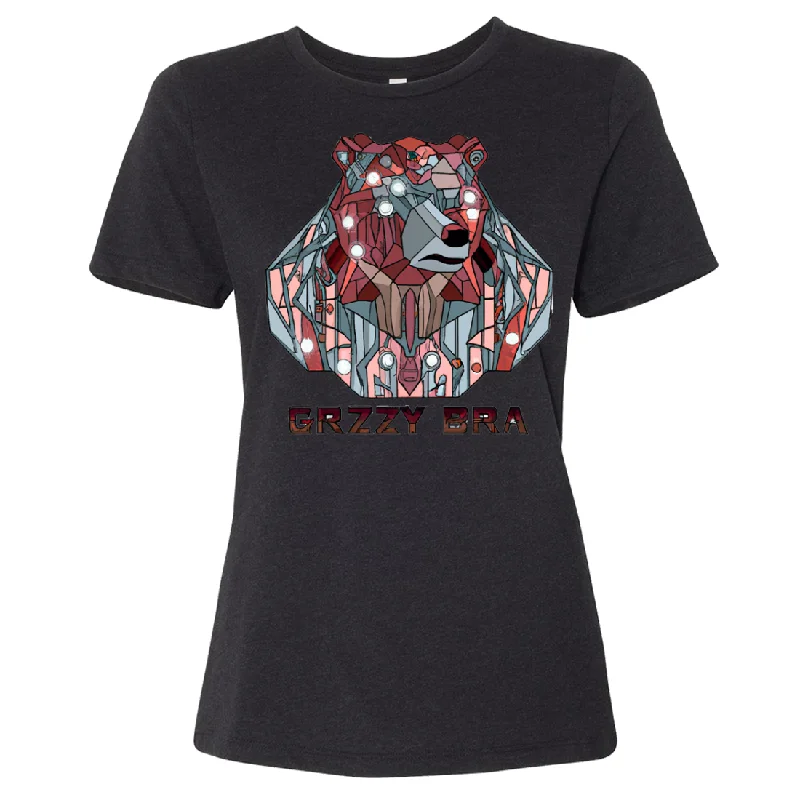 Women's Hooded Sweatshirts with Ombre LiningStained Glass Cyborg Grizzly Bear GRZZY BRA Women's Relaxed Jersey Tee