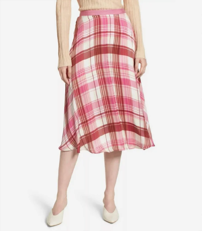 Women's Relaxed Fit SkirtsSilk Plaid Aline Slip Midi Skirt In Pink