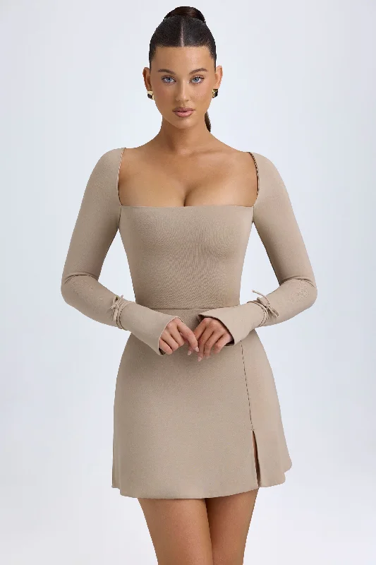 Women's U-Back DressesModal Square-Neck A-Line Mini Dress in Taupe