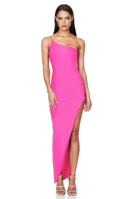 Women's Halter DressesNookie Aria One Shoulder Gown - Neon Pink