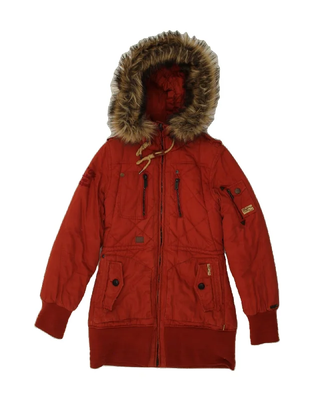 Women's Leather CoatsKHUJO Womens Hooded Padded Coat UK 14 Large Red Cotton