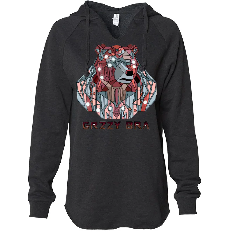 Women's Hooded Sweatshirts with Jacquard LiningStained Glass Cyborg Grizzly Bear GRZZY BRA Women's Soft Hooded Pullover