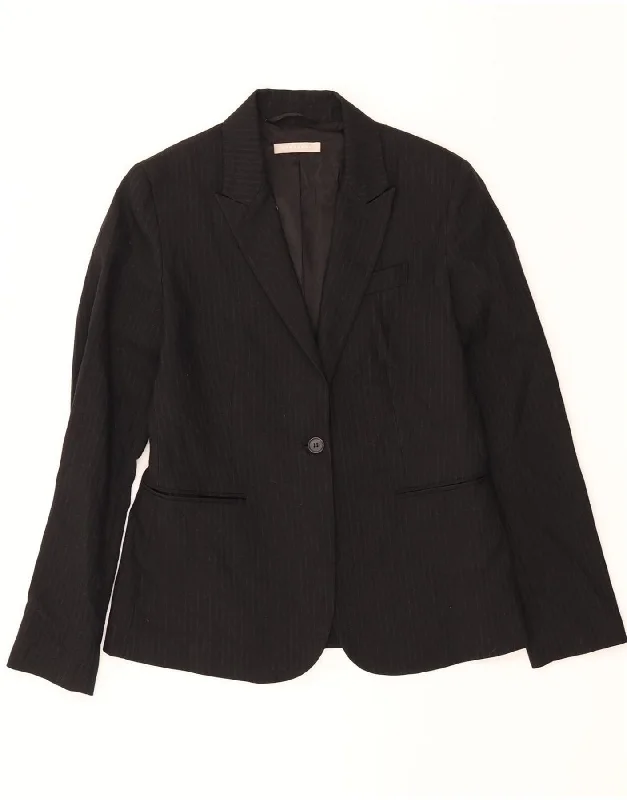 Women's Hooded CoatsSTEFANEL Womens 1 Button Blazer Jacket IT 42 Medium Black Pinstripe