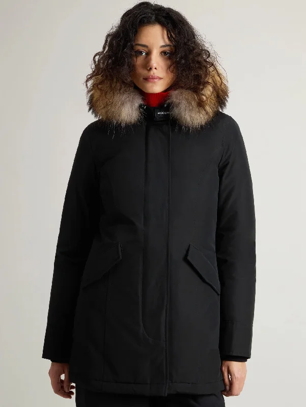 Women's Leather CoatsParka Arctic con Cappuccio in Raccoon Nero