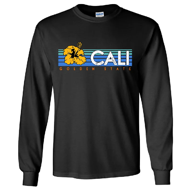 Women's Hooded Sweatshirts with Ribbed LiningCali Golden State Hibiscus Long Sleeve Shirt