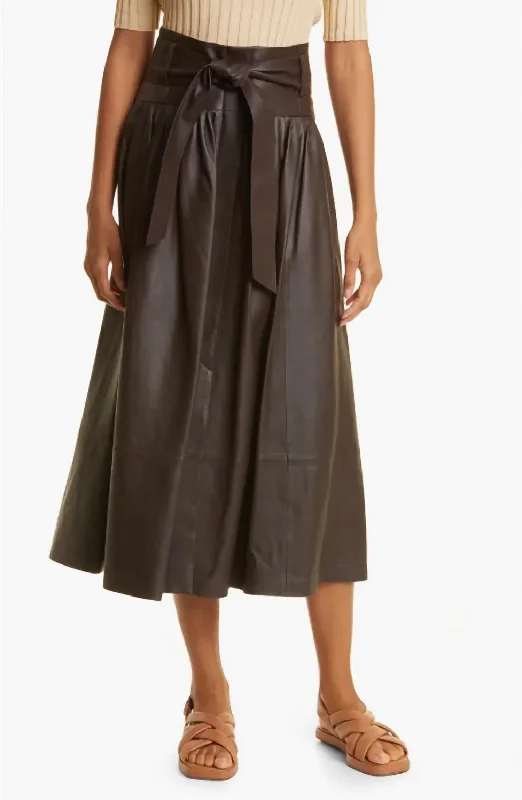 Women's Trendy SkirtsBelted Pleated Leather Skirt In Brown