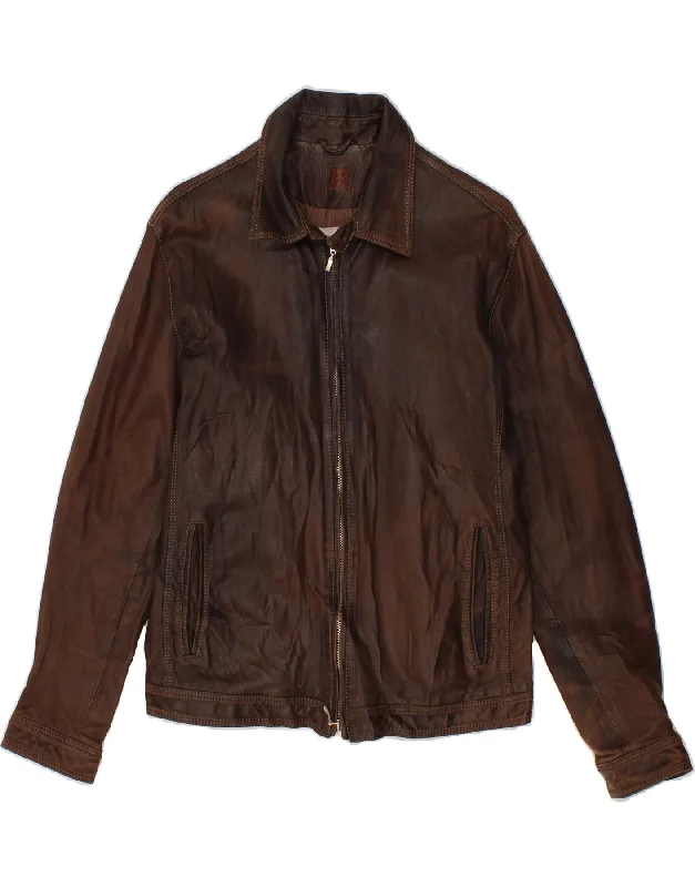 Women's Coats with Fur Trimmed BeltMABRUN Womens Leather Jacket IT 52 2XL Brown Leather