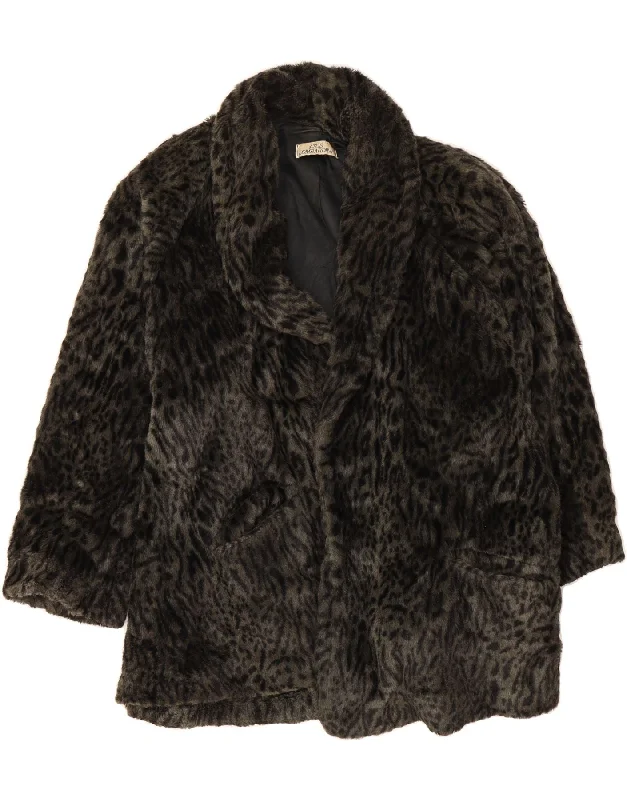 Women's Coats with Fur Trimmed ZipperATOS LOMBARDINI Womens Faux Fur Overcoat UK 22 3XL Black Animal Print