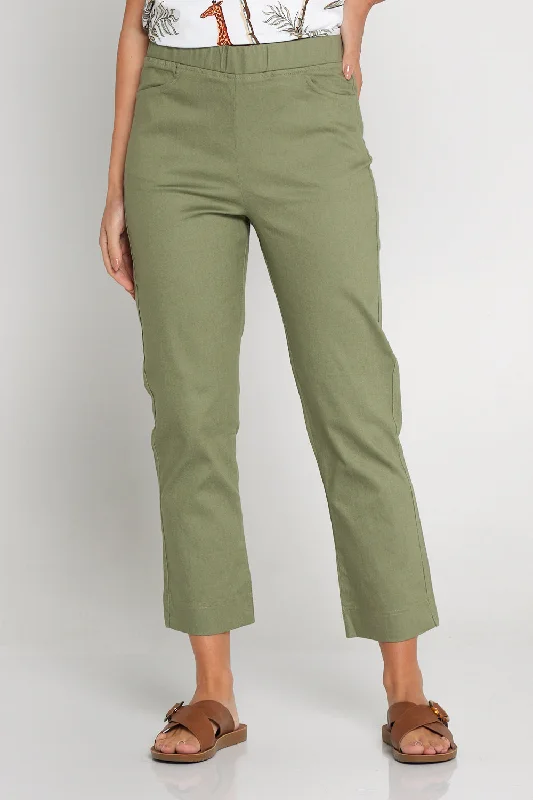 Women's Jodhpurs with Wide CollarKayla Pull On 7/8 Stretch Pants - Khaki