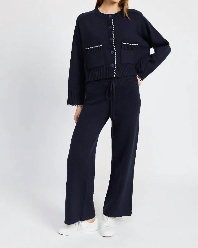 Women's Jodhpurs with Mandarin CollarRochelle Knit Sweater Lounge Pant In Navy