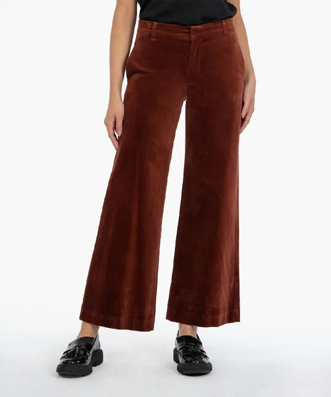 Women's Jodhpurs with High CollarMeg High Rise Velveteen Wide Leg Trouser In Brick