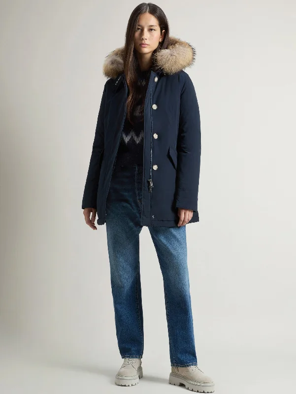 Women's Coats with Fur Trimmed HoodGiaccone Luxury Parka con Pelliccia Blu