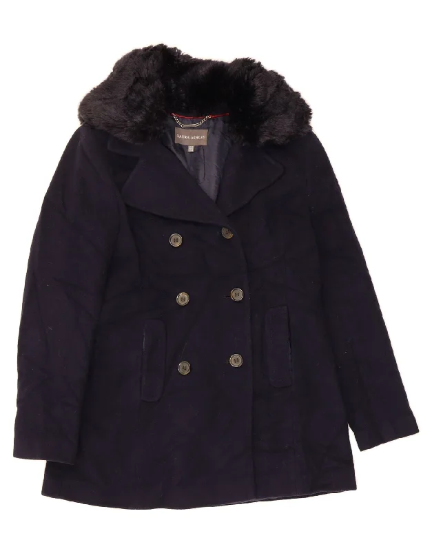 Women's Coats with ButtonsLAURA ASHLEY Womens Pea Coat UK 12 Medium Navy Blue Wool