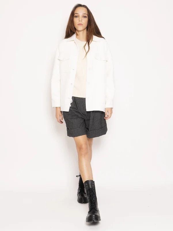 Women's Trench CoatsOvershirt in Lana con Frange - Bianco