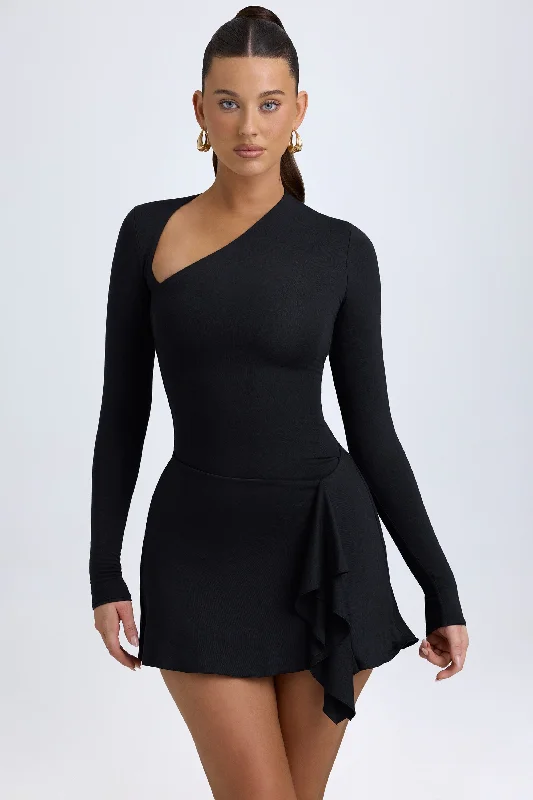 Women's Round-Neck DressesModal Asymmetric A-Line Mini Dress in Black