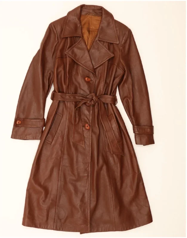 Women's Quilted CoatsVINTAGE Womens Leather Coat IT 46 Large Brown Leather