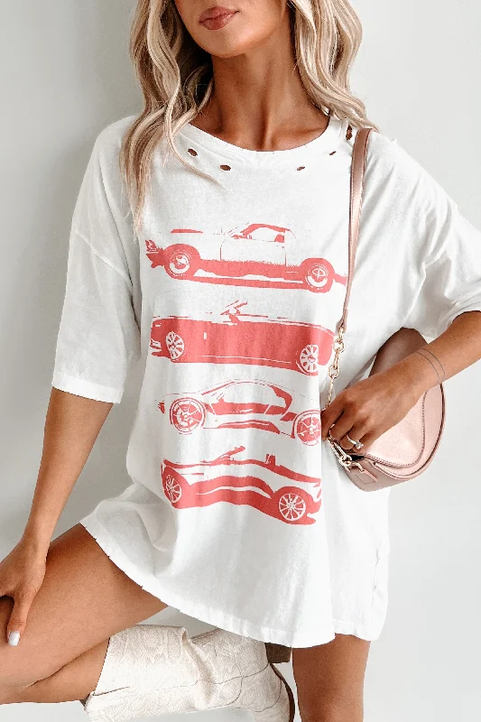 Women's JumpsuitsMy Car Crush Oversized Distressed Graphic Tee (Ivory)