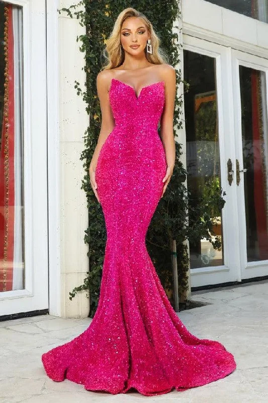 Women's Mandarin Collar DressesPortia & Scarlett PS21208 Gown - Hot Pink