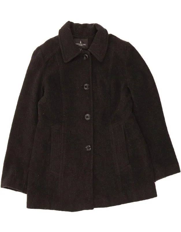 Women's Coats with Fur Trimmed ZipperLONDON FOG Womens Overcoat UK 16 Large Black Wool