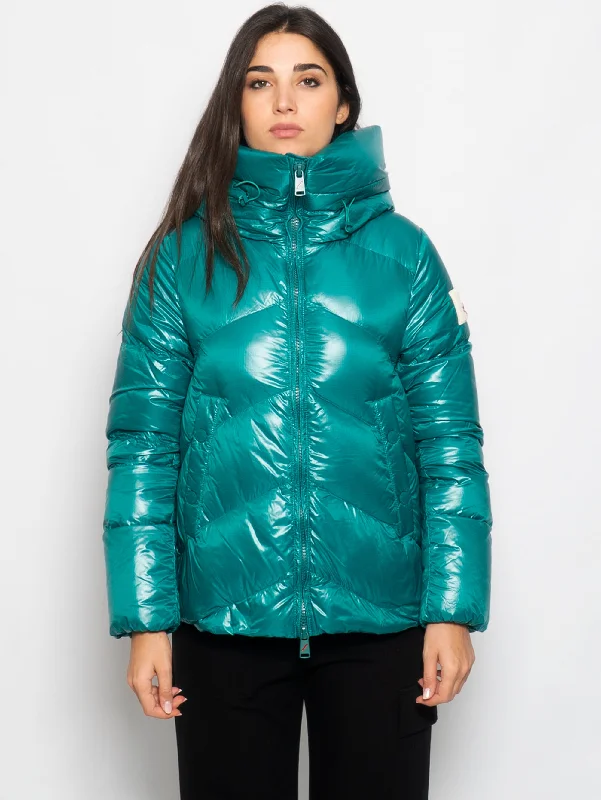 Women's Coats with Fur Trimmed HoodPiumino Collo Alto Helsinkin Lucido Verde