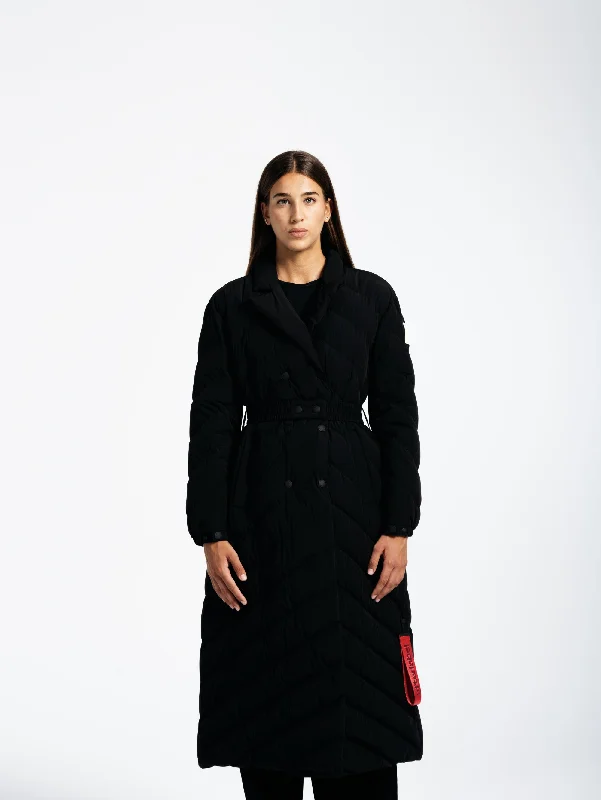 Women's Fur CoatsPiumino Lungo con Cintura in Nylon Opaco Nero