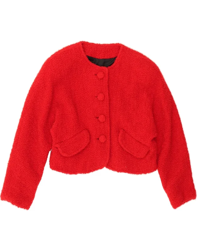 Women's Denim CoatsVINTAGE Womens 4 Button Crop Blazer Jacket UK 14 Large Red Wool