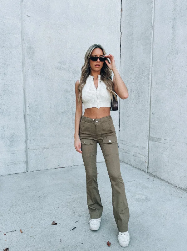 Women's Bootcut PantsRESTOCKED: Karmen Flare Cargo Pant In Olive